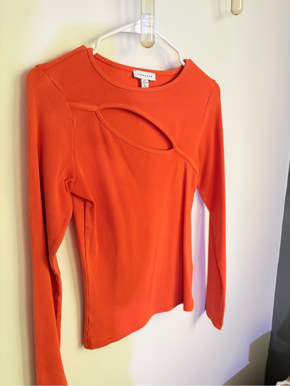 Topshop Bright Orange Long Sleeve Ribbed Cutout Top